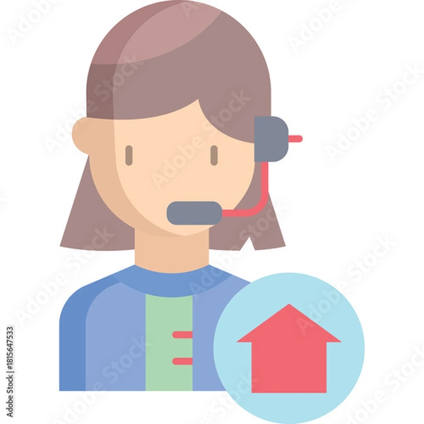 Fototapeta Operator Icon With Headset And Upward Arrow Symbol On Transparent Background