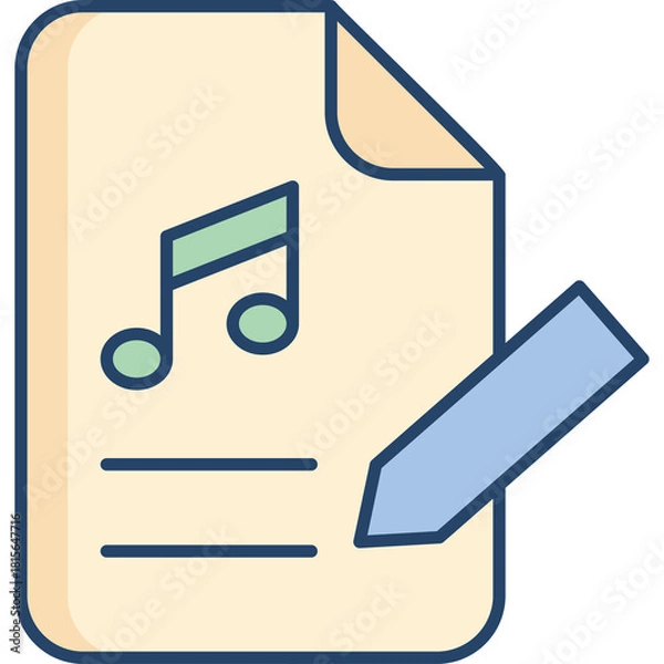 Fototapeta Musical Note On Sheet Paper With Pencil Icon Illustration Representing Music Composition and Creativity