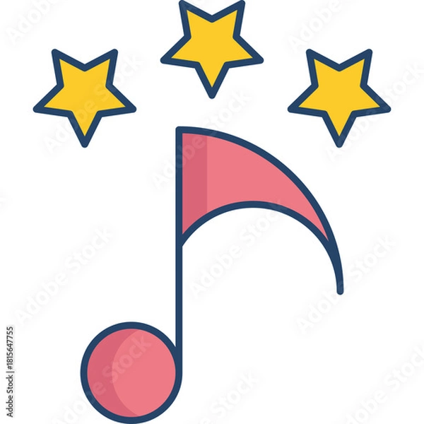 Fototapeta Musical Note With Three Yellow Stars Floating Above Isolated On A Transparent Background Pink And Blue Colors