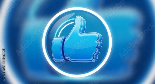 Fototapeta Glossy blue thumbsup icon in a white circle, symbolizing like, approval, and positive feedback on social media platforms and digital interfaces