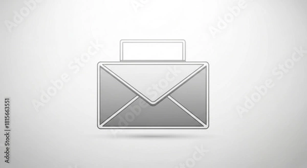 Fototapeta Sleek grey envelope icon with a document, symbolizing mail, communication, and message delivery on a subtle gradient background