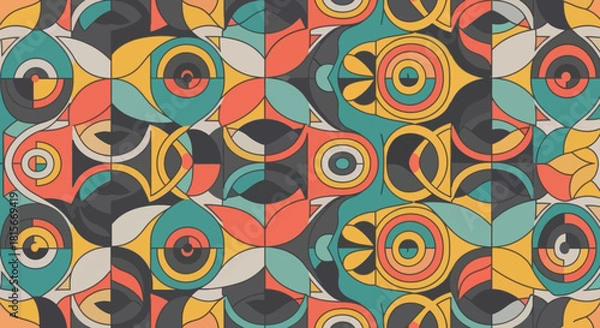 Fototapeta Vibrant geometric abstract pattern with bold colors and intricate