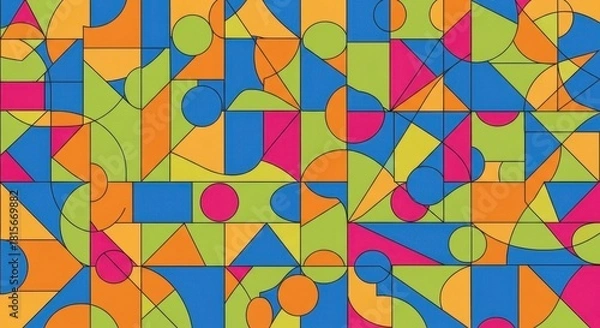 Fototapeta Vibrant geometric pattern with colorful shapes and bold outlines for