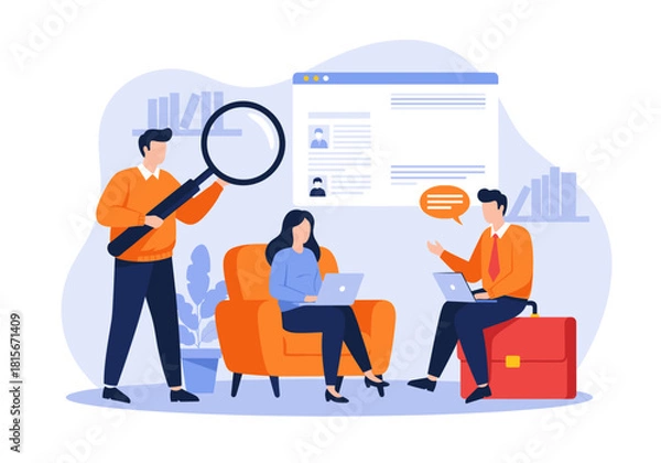 Obraz Human resources concept with a team recruiting new employees by reviewing resumes and conducting a job interview in the office.