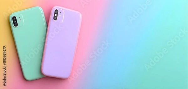 Obraz Two pastel colored smartphone cases on a vibrant gradient background