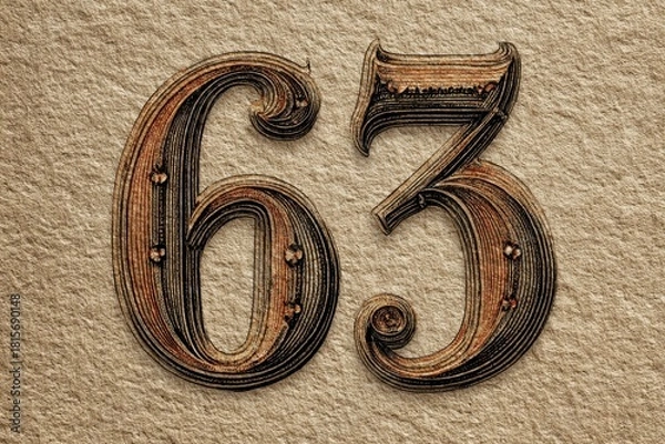 Obraz Ornate Number Sixty-Three Etching on Textured Paper Background