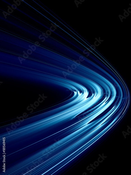 Obraz Abstract blue and black background texture. Dynamic curves ands blurs pattern. Detailed fractal graphics. Science and technology concept.