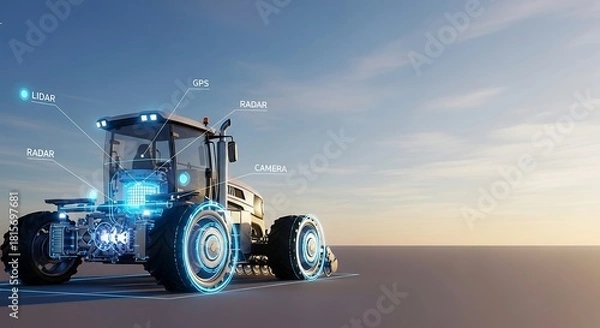 Obraz Smart autonomous tractor with advanced GPS, radar, and lidar technology for precision agriculture, innovation