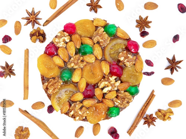 Obraz traditional fruitcake with fruits and nuts