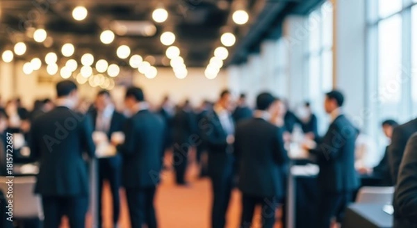Fototapeta Blurred image of people in suits at a business conference or networking event