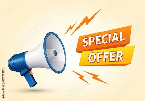 Fototapeta Megaphone announcing a special offer with lightning bolts and bright colors
