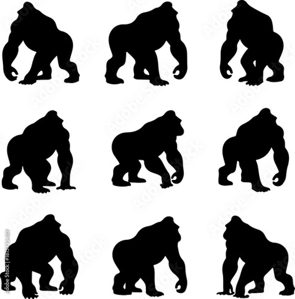 Fototapeta Gorilla Silhouette Bundle | Powerful Ape Vector Set for T-Shirts & Crafts