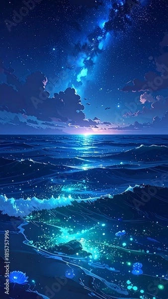 Fototapeta A serene ocean scene under a starlit night
