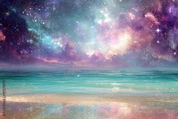 Fototapeta Colorful Magical Beach At Night Under Starry Sky