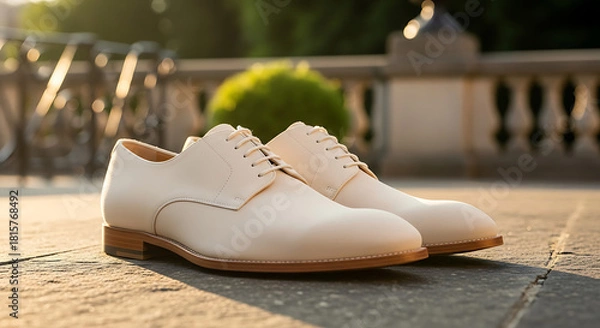 Obraz Elegant pair of cream colored leather oxford shoes
