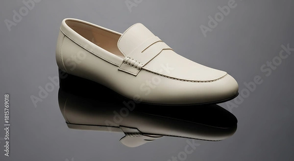 Obraz Elegant white leather loafer shoe on glossy surface