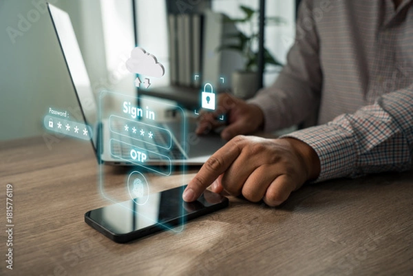 Obraz Smartphone interface Sign in with Passkey security Biometric Lock password less login screen using Passkey