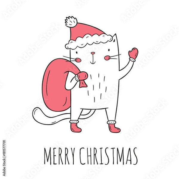 Obraz Santa cat doodle (outline)