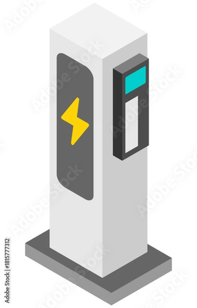 Obraz EV充電スタンド、充電ステーションのアイソメトリックイラスト。ベクターイラスト。