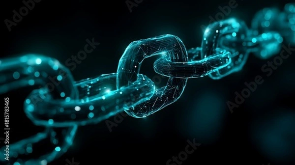 Fototapeta A chain link with a futuristic, digital appearance.