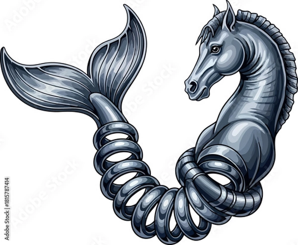 Fototapeta Detailed vector illustration of a hippocampus a mythical creature with the front of a horse and the tail of a fish isolated on white