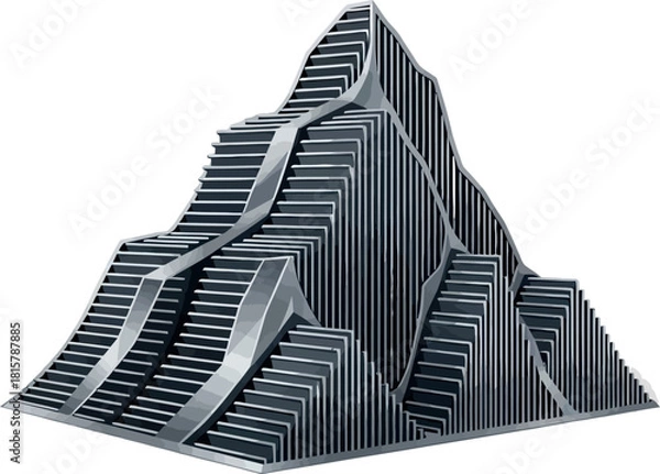 Fototapeta Abstract mountain sculpture geometric and metallic design architectural concept for modern art and industrial design