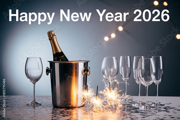 Obraz festive new year's eve 2026 party setup featuring champagne and sparklers