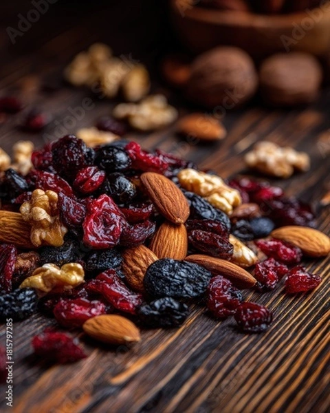Obraz Mixed Dried Fruits And Nuts On Wooden Background