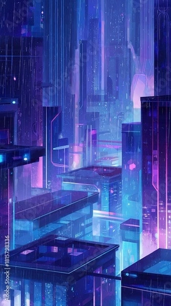 Obraz Futuristic Cityscape Under Neon Rain