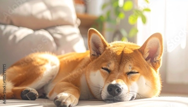 Obraz 家の中で寝ている柴犬　ペット