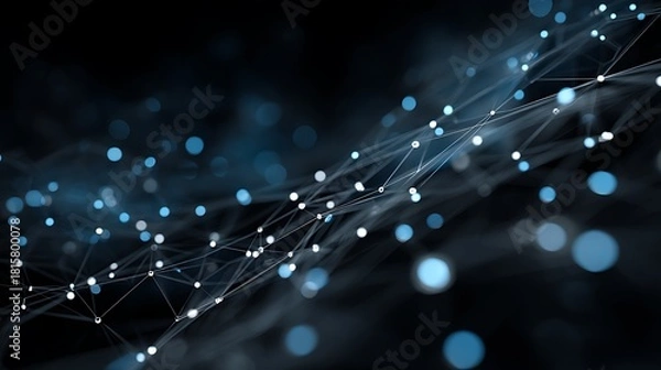 Fototapeta A complex network of interconnected lines and dots against a dark background, representing digital connectivity and data flow.