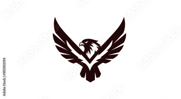 Fototapeta Soaring hawk silhouette emblem symbolic design on white background