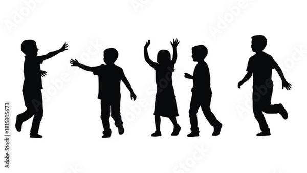 Fototapeta Children playing silhouettes isolated on white background, Vector