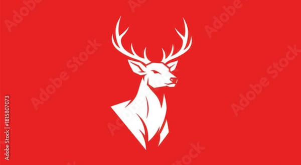 Fototapeta White deer silhouette against red background suitable for design or logo