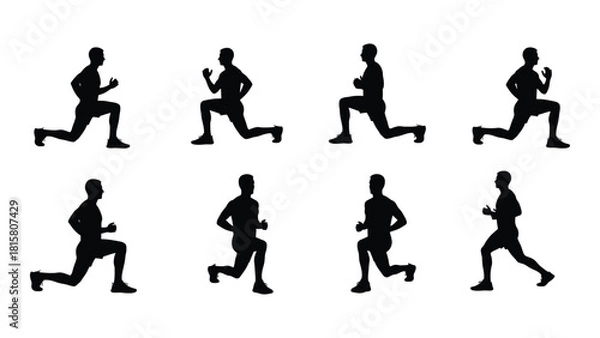 Fototapeta Man lunge exercise silhouettes isolated on white background, Vector