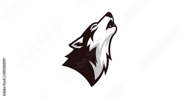 Fototapeta Silhouette of howling wolf on white background ideal for design projects