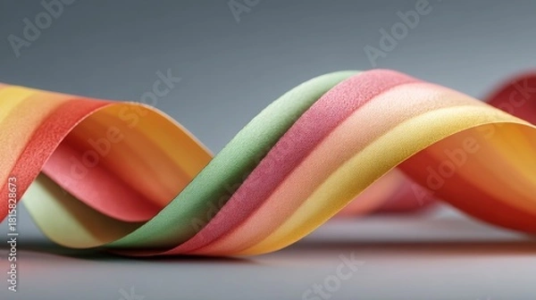 Fototapeta Beautiful colorful ribbon laid on a table representing the longevity depth ribbon concept of layered life and connections