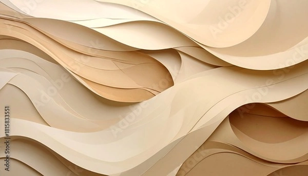 Fototapeta Abstract background with flowing wavy layers in neutral beige tones.
