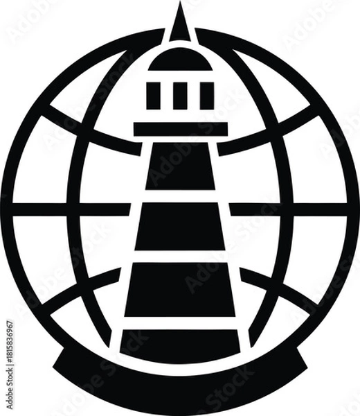 Fototapeta World economy lighthouse guidance icon representing global finance and navigation