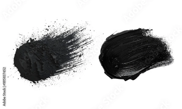 Fototapeta Textured and glossy black paint strokes artistic elements