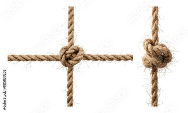 Fototapeta Natural fiber rope with decorative knots creating a grid pattern