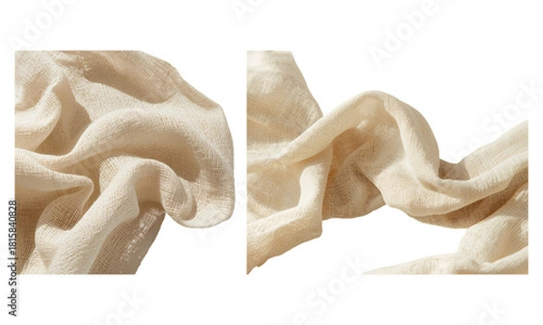 Fototapeta Textured beige linen fabric draped with soft folds and shadows