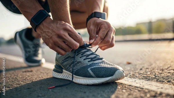 Fototapeta athletic-hands securing the-laces
