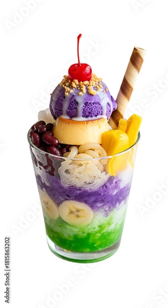 Obraz Exotic Halo Halo Dessert with Ube Ice Cream and Sweet Toppings a Filipino Delight a Refreshing Treat Delicious Combination of Flavors and Textures