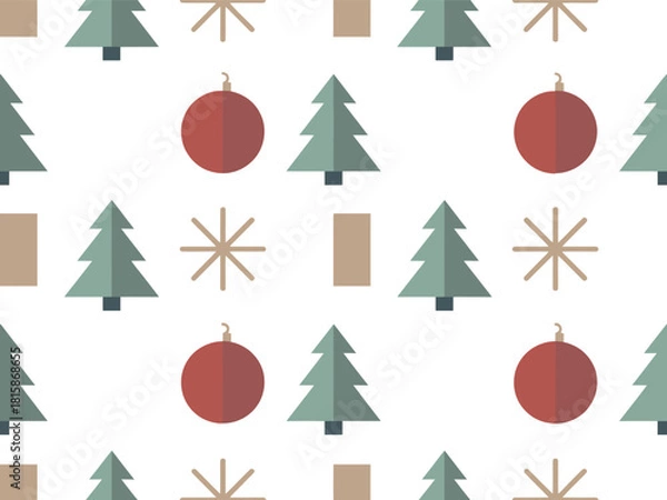 Fototapeta Minimal Christmas Pattern with Trees, Ornaments and Star Elements