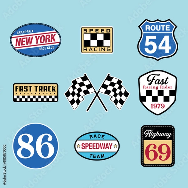 Obraz Racing patch and badges elements sticker pack vector print