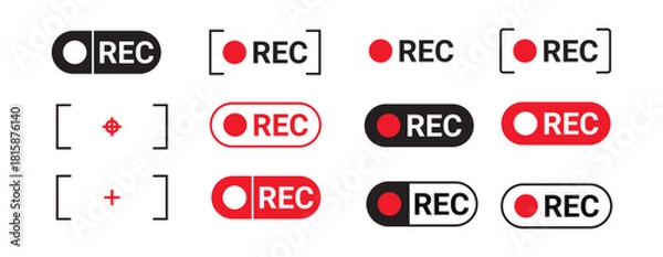 Obraz Vector REC Recording Icon Set - Live Status Indicator Button Graphics Collection