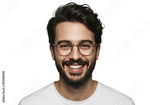 Fototapeta Smiling man with glasses and beard isolated on transparent background