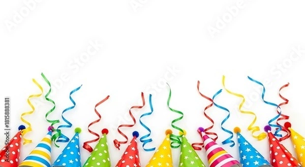 Fototapeta Colorful party hats and streamers border