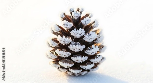 Fototapeta Beautiful Winter Pinecone with Fresh Frost